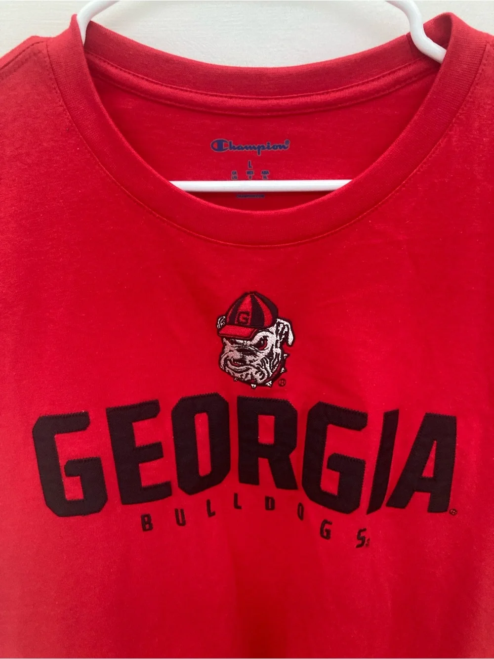 Champion Red Georgia Bulldogs Tee with Embroidered Chest Logos - Picture 2 of 3